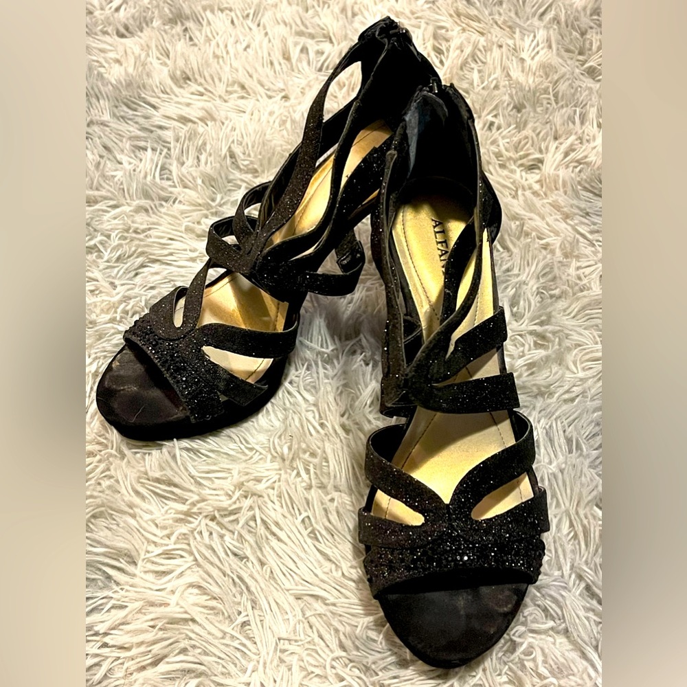 Alfani formal black glitter ankle heels, 9